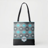 Tote Bag Turquoise, White & Black Tribal Tapestry (Devant)