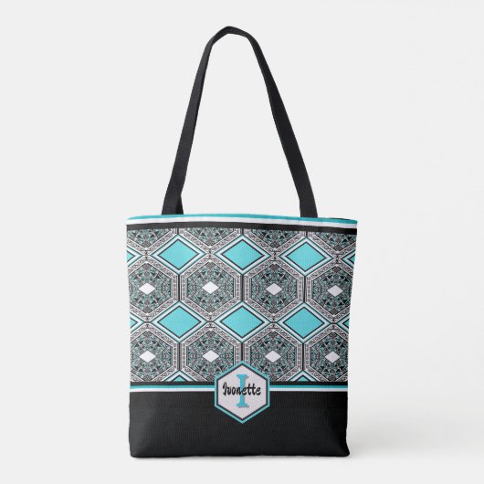 Tote Bag Turquoise, White & Black Tribal Tapestry (Dos)