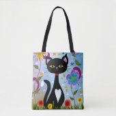 Tote Bag Tuxedo Chat Dans Un Jardin Art Abstrait (Devant)