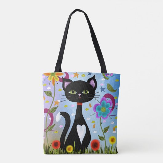 Tote Bag Tuxedo Chat Dans Un Jardin Art Abstrait (Dos)