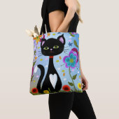 Tote Bag Tuxedo Chat Dans Un Jardin Art Abstrait (De près)