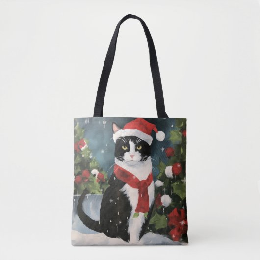 Tote Bag Tuxedo Chat en Noël de neige (Devant)