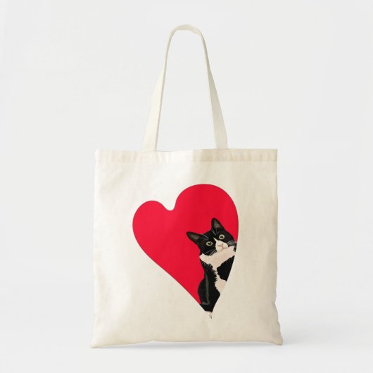 Tote Bag Tuxedo Chat Valentine Coeur pour Kitten et animal (Devant)