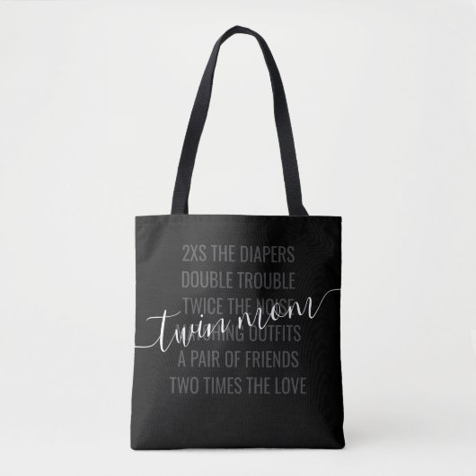 Tote Bag Twin Mom of Multiples Black Script Citation (Devant)