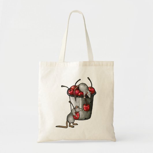 Tote Bag Two MICE Stealing Cherries, Bucket of Cherries Art (Devant)