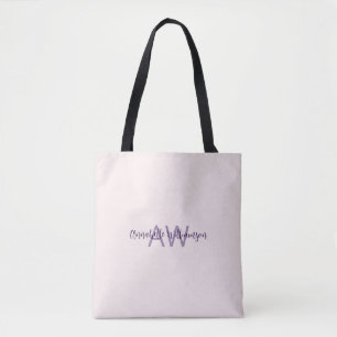 Tote Bag Type de script féminin Initiales et nom Violet rou