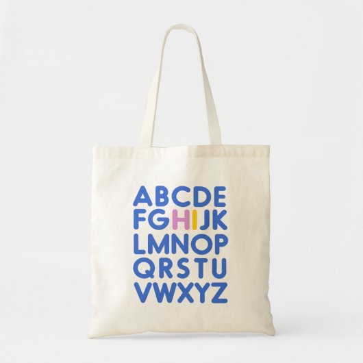 Tote Bag Typographie Alphabet amusante Bibliothèque Bleue S (Devant)
