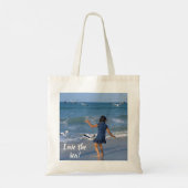 Tote Bag Typographie blanche Aimer la mer Bleue Photo (Dos)