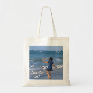 Tote Bag Typographie blanche Aimer la mer Bleue Photo
