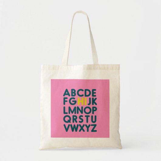 Tote Bag Typographie de l'alphabet amusant en rose (Devant)
