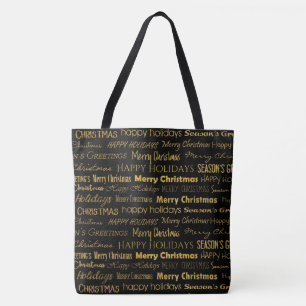 Tote Bag Typographie de Noël Motif Or tendance