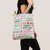 Tote Bag Typographie de Noël Rouge & Vert Motif sans coutur (De près)