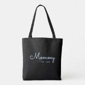 Tote Bag Typographie de script bleu établie par une maman m (Dos)