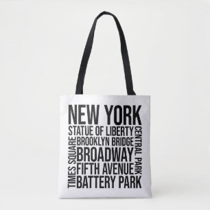 Tote Bag Typographie des monuments de New York - USA Word A