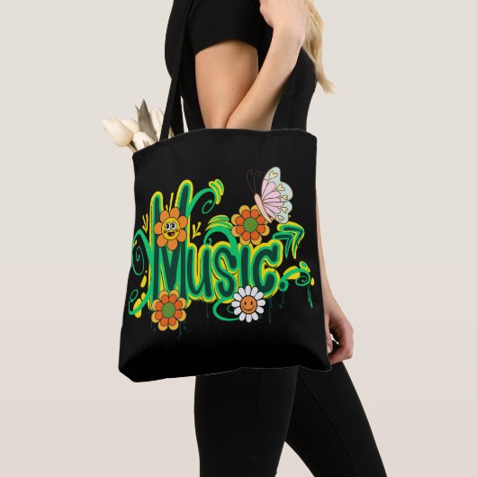 Tote Bag Typographie d'illustration Good Vibes (De près)