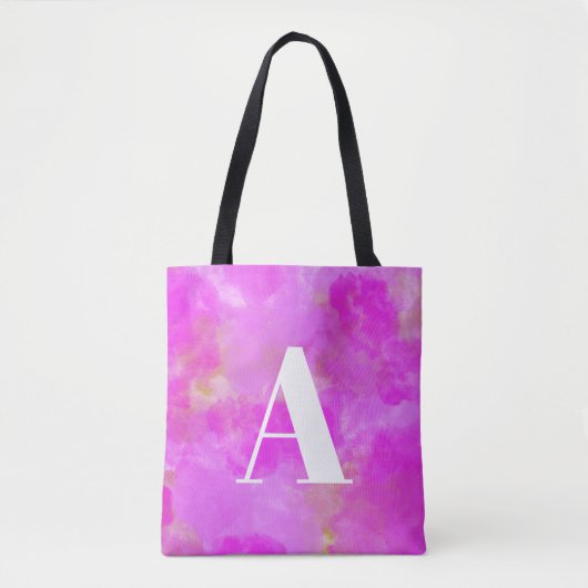 Tote Bag Typographie du monogramme rose chaud (Devant)