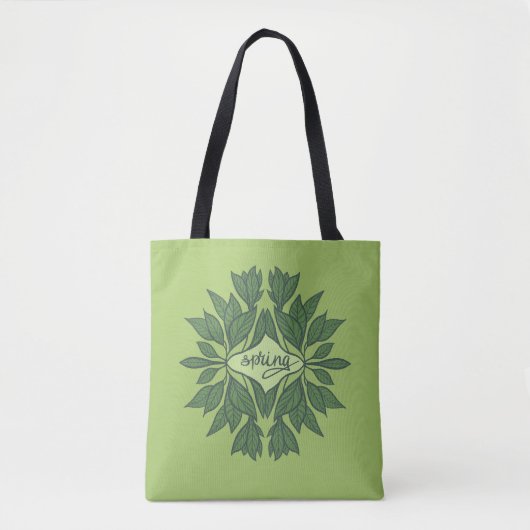 Tote Bag Typographie esthétique Feuille du printemps vert (Devant)
