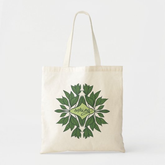 Tote Bag Typographie esthétique Feuille du printemps vert (Devant)
