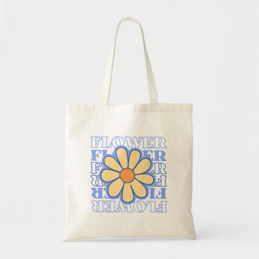 Tote Bag typographie florale bleu rétro amoureux (Devant)
