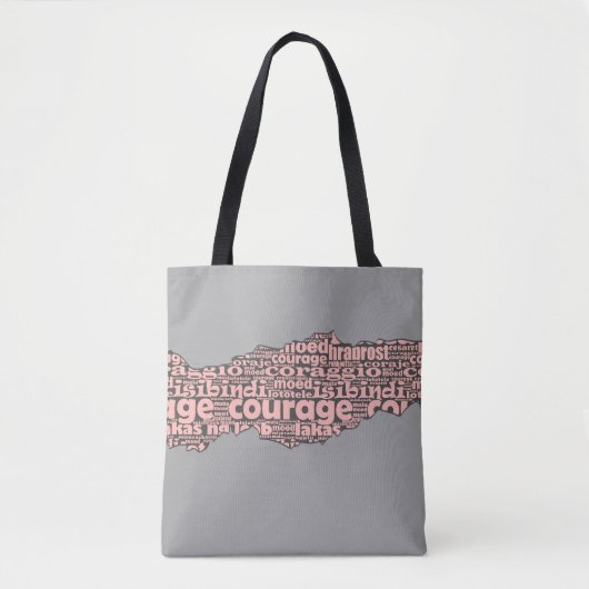 Tote Bag Typographie moderne du Courage Gris et Rose (Devant)