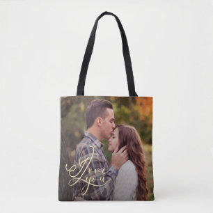 Tote Bag Typographie Moderne Minimaliste Or J'aime Photo