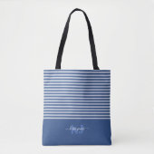 Tote Bag Typographie rétro minimale | Monogramme bleu (Devant)