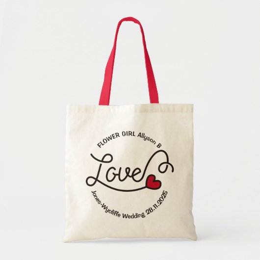 Tote Bag Typographie rouge de coeur d'amour nommé de (Devant)