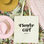Tote Bag Typographie simple de Boho Retro | Fleur fille<br><div class="desc">Ce sac fourre-tout à la mode et simple est doté des mots "Flower Girl" dans la typographie noire rétro,  ainsi que d'un espace pour son nom,  et est le cadeau parfait pour les membres de votre fête nuptiale.</div>