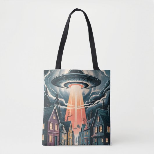 Tote Bag UFO Abduction Night Street Illustration (Devant)