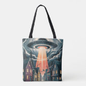 Tote Bag UFO Abduction Night Street Illustration (Dos)