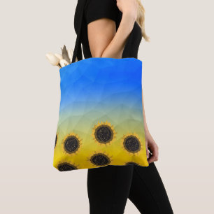 Tote Bag Ukraine jaune bleu géométrie maillage motif Fleurs