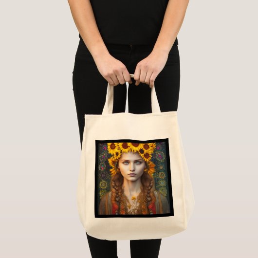 Tote Bag Ukrainienne fille d'amulettes et de tournesols (Devant (produit))