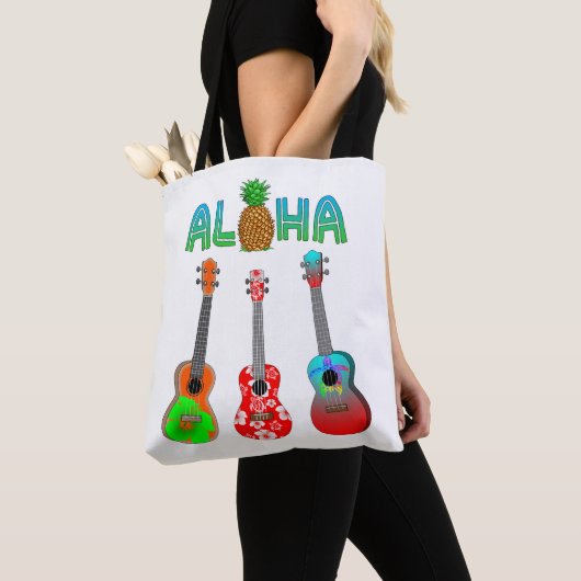 Tote Bag Ukulele Aloha Hawaii (De près)