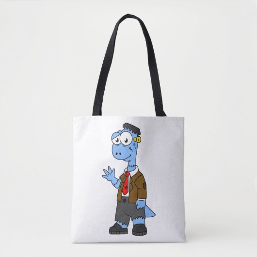 Tote Bag Un Brontosaur Dessiné, Habillé Comme Frankenstein. (Devant)