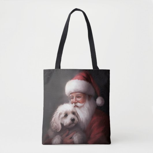 Tote Bag Un caniche au Père Noël Festif (Devant)