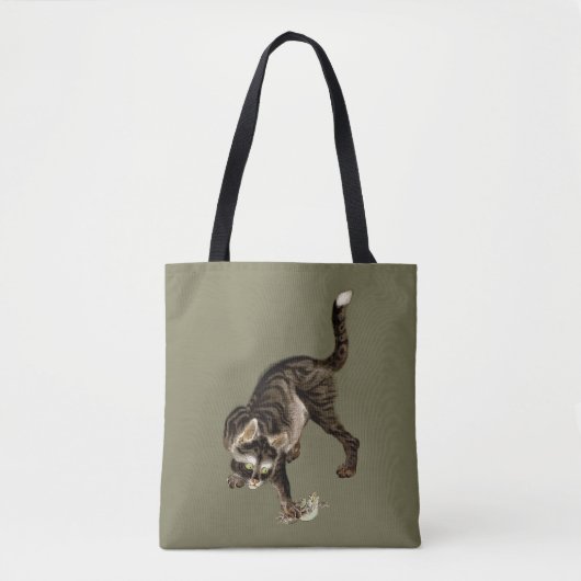 Tote Bag Un chat japonais attrape une grenouille (Devant)