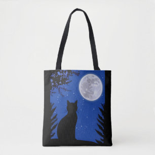 Tote Bag Un chat qui regarde à la Pleine lune