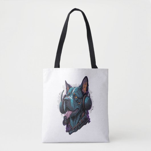 Tote Bag Un chien cool écoutant de la musique (Devant)