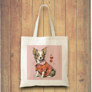 Tote Bag Un Chihuahua mignon sur une carte de Saint Valenti
