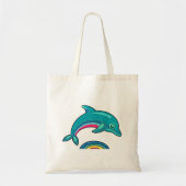 Tote Bag Un Dauphin Vert Aqua Arrive Sur L'Eau Arc-En-Ciel (Devant)