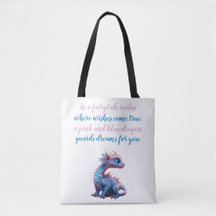 Tote Bag Un dragon rose et bleu vous garde des rêves