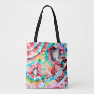 Tote Bag Un Grunge Dur Rouge. Motif de Shibori. Arbre à pin