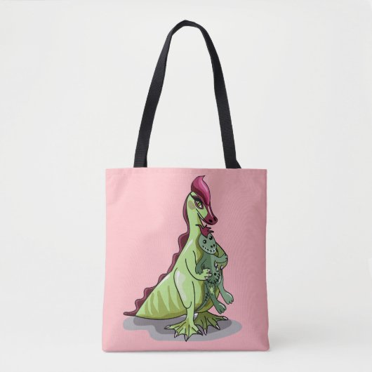 Tote Bag Un Hadrosaurus Féminin Tenant Une Poupée. (Devant)