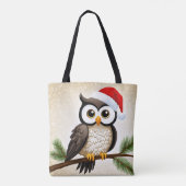 Tote Bag Un hibou de Noël sur un Arrière - plan d'or (Dos)