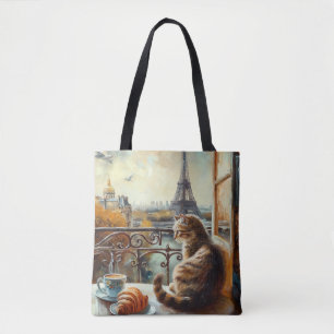 Tote Bag Un matin à Paris Chat roux dans un café