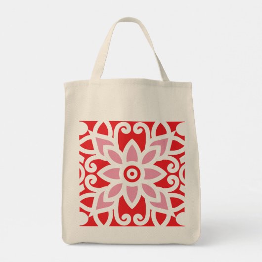 Tote Bag un motif rouge et blanc avec une fleur (Dos)