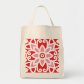 Tote Bag un motif rouge et blanc avec une fleur (Devant)
