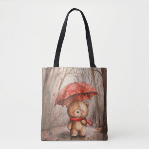 Tote Bag Un ours en peluche mignon sous la pluie