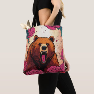 Tote Bag un ours enragé plonge dans la fourre-tout rose