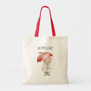 Tote Bag Un ours parapluie une pomme par jour